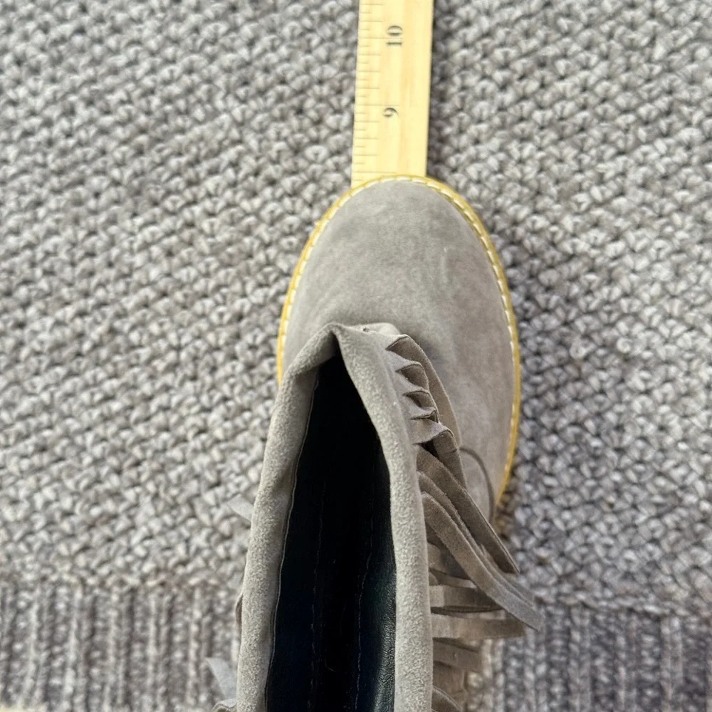 Unbranded Fringe Suede Ankle‎ Boots Size 7 Gray Block Heel Lug Sole Boho Zip